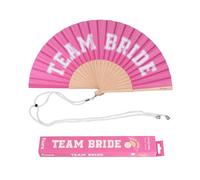 Fisura - Abanico original con mensaje “team bride”. Abanico para bodas y despedidas de soltera. Ventilador de mano moderno y colorido. Colgador incluido. Medidas: 42,5 x 23 cm