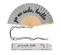 Fisura - Abanico Original con Mensaje “yo no sudo”. Abanico de Madera Moderno y Colorido. Ventilador de Mano de Purpurina Plata. Colgador Incluido. Idea de Regalo Divertida. 42,5 x 23 cm