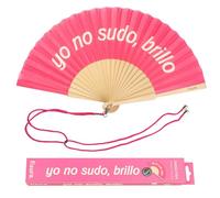 Fisura - Abanico original con mensaje “yo no sudo, brillo”. Abanico de madera moderno y gracioso. Abanico rosa. Abanico con cuelga abanico. 42,5 x 23 cm.