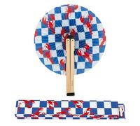 Fisura - Abanico Plegable con Estampado de Langostas. Abanico Plegable Original de Papel. PAI PAI Azul y Blanco. Detalle de Boda para Invitados. Regalo Fiesta o Ceremonias.
