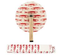 Fisura - Abanico Plegable con Estampado de sardinas. Abanico Plegable Original de Papel. PAI PAI Blanco y Rojo. Detalle de Boda para Invitados. Regalo Fiesta o Ceremonias.