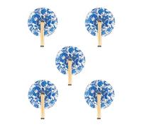 Fisura - Abanico plegable de flores azules. Abanico plegable original de papel. Pai pai azul y blanco. Detalle de boda para invitados. Regalo fiesta o ceremonias. 5 unidades