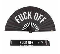 Fisura - Abanico Plegable Grande “f*CK Off”. Abanico Original con Mensaje Grande. Abanico Negro XXL. Abanico Plegable de Madera. Abanico para Fiestas. Medidas: 64 x 33 cm.