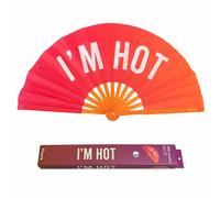 Fisura - Abanico Plegable Grande “I’m Hot”. Abanico Original con Mensaje Grande, Rosa XXL. Accesorio Plegable de Madera para Fiestas. 64 x 33 cm.
