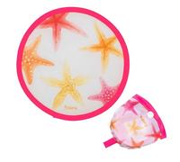 Fisura - Abanico Redondo Plegable con Estampado de Estrellas de mar. Ventilador de Mano Plegable Original. Frisbee Divertido. 1 Unidad. Abanico portátil para Fiestas. 20 cm.