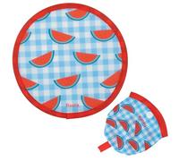 Fisura - Abanico Redondo Plegable con Estampado de sandías. Ventilador de Mano Plegable Original. Frisbee Divertido. 1 Unidad. Abanico portátil para Fiestas. 20 cm.