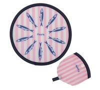 Fisura - Abanico Redondo Plegable con Estampado de sardinas. Ventilador de Mano Plegable Original. Frisbee Divertido. 1 Unidad. Abanico portátil para Fiestas. 20 cm.