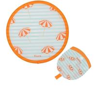 Fisura - Abanico Redondo Plegable con Estampado de sombrillas. Ventilador de Mano Plegable Original. Frisbee Divertido. 1 Unidad. Abanico portátil para Fiestas. 20 cm.