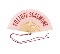 Fisura - Abanico original con mensaje “f*ttute scalmane”. Abanico de madera moderno y gracioso. Abanico rosa. Abanico con cuelga abanico. 42,5 x 23 cm.