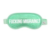 FISURA - Antifaz migraña “F*cking migraines”. Antifaz gel frio verde. Máscara de gel para ojos hinchados y antiojeras. Antifaz frío para ojos con mensaje. 18,5 cm x 9 cm