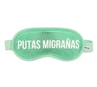 FISURA - Antifaz migraña 'Ptas Migrañas'. Antifaz gel frio verde. Máscara de gel para ojos hinchados y antiojeras. Antifaz frío para ojos con mensaje. 18,5 cm x 9 cm