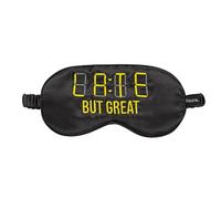 Fisura - Antifaz para dormir “late but great” Antifaz para dormir suave. Antifaz para ojos original negro. Máscara de dormir ultrasuave con goma elástica. 20 x 10 cm.
