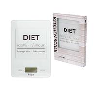 Fisura - Báscula de cocina digital “diet” blanca. Balanza electrónica original de 5kg/11lbs. Báscula para alimentos multifunción. Cristal y ABS. 15 x 22