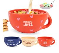 Fisura - Bol desayuno original “breakfast lover”. Tazas desayuno roja de 490 ml. Taza de café grande. Bowl de cerámica para café. Cuenco para muesli. 16,5 cm x 7,5 cm