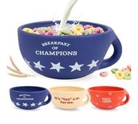 Fisura - Bol desayuno original “breakfast of champions”. Tazas desayuno azul de 490 ml. Taza de café grande. Bowl de cerámica para café. Cuenco para muesli. 16,5 cm x 7,5 cm