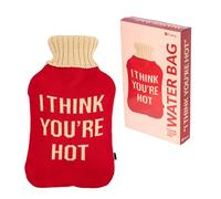 Fisura - Bolsa de agua caliente “I think you're hot” roja y beige ja. Bolsa de agua caliente de 2 L. Bolsa de agua calor con funda suave. Bolsa para alivio del dolor. Lavable.