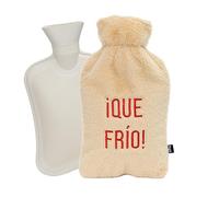 Fisura - Bolsa de agua caliente original. Bolsa de agua caliente de 2 L. Bolsa de agua calor con funda suave. Bolsa para alivio del dolor. Lavable. (Qué frio, beige)