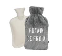 Fisura - Bolsa de agua caliente original. Bolsa de agua caliente de 2 L. Bolsa de agua calor con funda suave. Bolsa para alivio del dolor. Lavable. (P*tain de froid, gris)