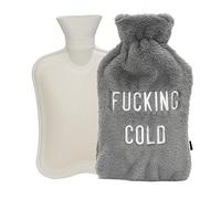 Fisura - Bolsa de agua caliente original. Bolsa de agua caliente de 2 L. Bolsa de agua calor con funda suave. Bolsa para alivio del dolor. Lavable. (F*cking cold, gris)