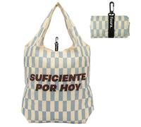 Fisura - Bolsa de compra plegable original. Bolsa de la compra reutilizable de tela con 12 litros de capacidad. Plegable y cierre con cinta elástica. Con mosquetón. (Suficiente, gris y beige)