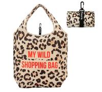 Fisura - Bolsa de compra plegable original. Bolsa de la compra reutilizable de tela con 12 litros de capacidad. Plegable y cierre con cinta elástica. Con mosquetón. (My wild, leopardo)