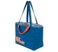 Fisura - Bolsa de playa original “Bon voyage”. Bolsa de playa grande reversible azul de cuadros. Tote bag mujer xxl algodón. Bolso de tela para viaje, compras o playa.