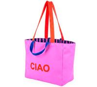 Fisura - Bolsa de playa original “Ciao”. Bolsa de playa grande reversible rosa de rayas. Tote bag mujer xxl algodón. Bolso de tela para viaje, compras o playa.