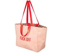 Fisura - Bolsa de playa original “Fuck off”. Bolsa de playa grande reversible beige de leopardo. Tote bag mujer xxl algodón. Bolso de tela para viaje, compras o playa.