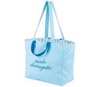 Fisura - Bolsa de playa original “Modo chiringuito”. Bolsa de playa grande reversible azul de rayas. Tote bag mujer xxl algodón. Bolso de tela para viaje, compras o playa.