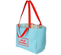 Fisura - Bolsa de playa original “out of the office”. Bolsa de playa grande reversible azul de rayas. Tote bag mujer xxl algodón. Bolso de tela para viaje, compras o playa. 36 cm x 31,5 cm.