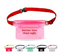 Fisura - Bolsa Impermeable “Better Late Than Ugly”. Riñonera Impermeable al Rosa y roja. Bolsa estanca con cinturón Ajustable. 22,5 x 12,5 centímetros.