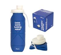 FISURA - Botella de agua plegable “F*cking water”. Botella de agua plegable de silicona libre de BPA. Botella de agua flexible azul. 600 ml de capacidad.