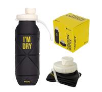 Fisura - Botella de agua plegable "I'm dry”. Botella de agua plegable de silicona libre de BPA. Botella de agua flexible negra y amarilla. 600 ml de capacidad.