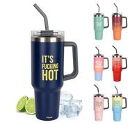 Fisura - Botella de agua térmica 1,2 litros Botella térmica grande. Botella de acero inoxidable. Sin BPA. 24 horas frío / 12 horas calor. Con pajita incluida. 9,8 cm x 27,8 cm (Hot, azul oscuro)