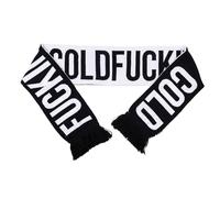 Fisura - Bufanda hombre invierno negro y blanco con mensaje “F*cking cold”. Bufanda original reversible grande, suave, cálida y ligera. Con flecos. 150 cm. Accesorio de invierno.