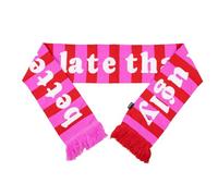 Fisura - Bufanda mujer invierno rosa y roja con mensaje “better late than ugly”. Bufanda original reversible grande, suave, cálida y ligera. Con flecos. 150 cm.