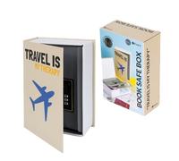 Fisura - Caja de seguridad en forma de libro “travel is my therapy”. Caja fuerte libro original con cerradura de combinación. Caja de dinero oculto. 18 x 11,5 cm