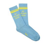 Fisura - Calcetines originales unisex “Brillo” azul. Calcetines para regalo. Calcetines altos azules. Calcetines con mensaje en español. Calcetines de algodón y poliéster. Talla única.