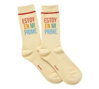 Fisura - Calcetines originales unisex "En mi prime” multicolor. Calcetines para regalo. Medias deportivas de algodón y poliéster con mensaje en español. Talla única.