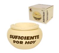 Fisura - Cenicero de viento con mensaje “suficiente por hoy”. Cenicero original de cerámica con tapa. Cenicero de mesa para comedor, cocina o habitación. 11,5 cm x 7,5 cm