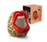 Fisura - Cenicero original “boca” con estampado de leopardo. Cenicero de cerámica para regalo. Para cocina, exterior o interior. Macetero original. 9,5 x 12 cm