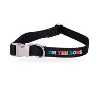 Fisura - Collar para Perros Ajustable con Mensaje “I’m The Boss”. Collar de Nylon para Perro Mediano y Grande. De Nylon con Hebilla de liberación rápida de Zinc. 2,5 cm de Ancho.