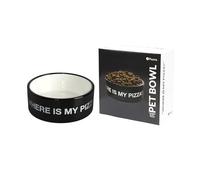 Fisura - Comedero Perro Original “Where is my Pizza”. Comedero de cerámica Negro. Comedero 750 ml para Perros medianos y Grandes. Cuenco para Perro. Plato para Perro. 16 x 16 x 6