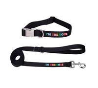 Fisura - Conjunto de Collar y Correa para Perros pequeños y medianos con Mensaje “I’m The Boss”. Juego de Collar y Correa Ajustable para Perro Original. Nylon.