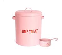 Fisura - Contenedor de comida para mascotas “time to eat”. Contenedor pienso con tapa y pala medidora. Contenedor comida perros y gatos de metal. 5 kg de capacidad (Eat, rosa)