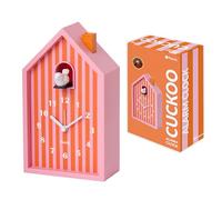 Fisura - Despertador Cuco casita “Rayas” Naranja y Rosa. Despertador analógico Original con Agujas. Botón de Snooze y luz. Regalo Original. 3 Pilas AA (no Incluidas)