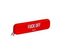 Fisura - Estuche de Silicona Original “F*CK Off”. Estuche de Multiusos de Silicona Rojo. Tacto Suave y Flexible. Porta bolígrafos de Mesa con Cremallera. 20 cm x 5 cm