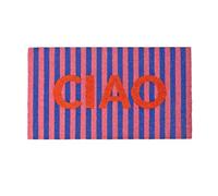 FISURA - Felpudo Entrada casa “Ciao” de Coco con Base Antideslizante de PVC. Felpudo de Rayas Rosa, Azul y Rojo Original Pintado a Mano. Medidas : 70 cm x 40 cm
