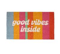 FISURA - Felpudo Entrada casa “Good Vibes Inside” de Coco con Base Antideslizante de PVC. Felpudo Original Multicolor Pintado a Mano. Medidas : 70 cm x 40 cm