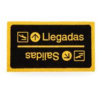 Fisura - Felpudo Entrada casa “Llegadas/Salidas” de Coco con Base Antideslizante de PVC. Felpudo Interior Negro y Amarillo Pintado a Mano. Alfombra Entrada casa con Forma Divertida. 70 x 40 cm